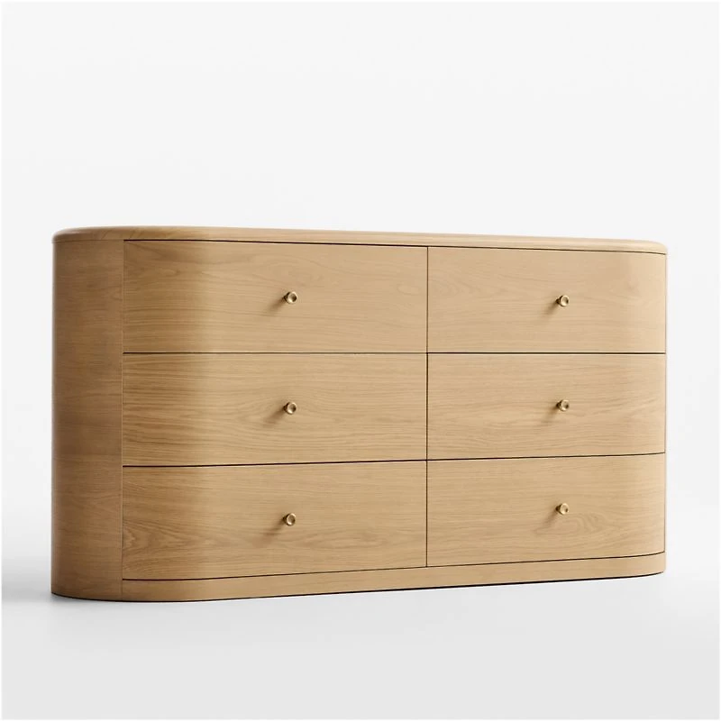 Anneli 62" Natural Oak Wood 6-Drawer Dresser