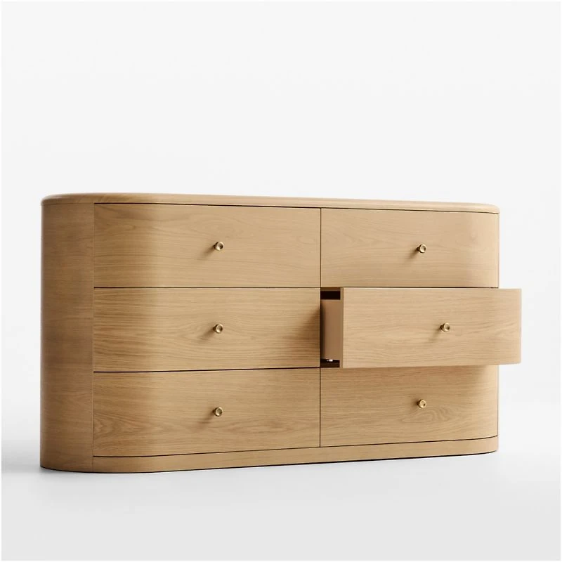 Anneli 62" Natural Oak Wood 6-Drawer Dresser