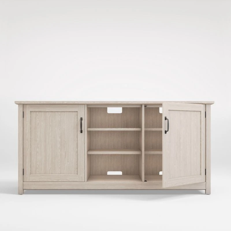 Ainsworth Pickled Oak 64" Storage Media Console with Glass/Wood Doors