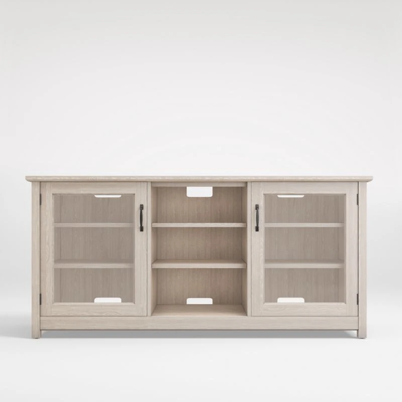 Ainsworth Pickled Oak 64" Storage Media Console with Glass/Wood Doors
