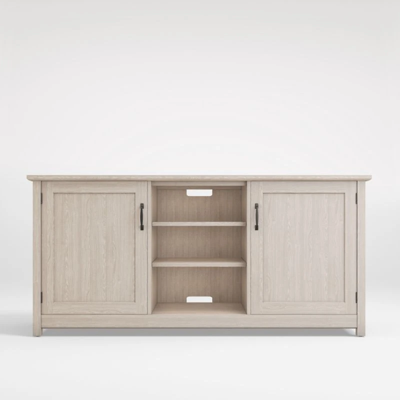 Ainsworth Pickled Oak 64" Storage Media Console with Glass/Wood Doors