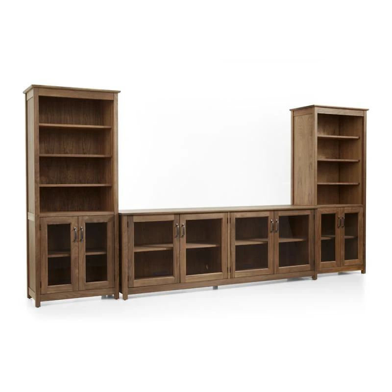 Ainsworth Walnut 85" Storage Media Console and Two 30" Towers with Glass/Wood Doors