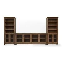 Ainsworth Walnut 85" Storage Media Console and Two 30" Towers with Glass/Wood Doors