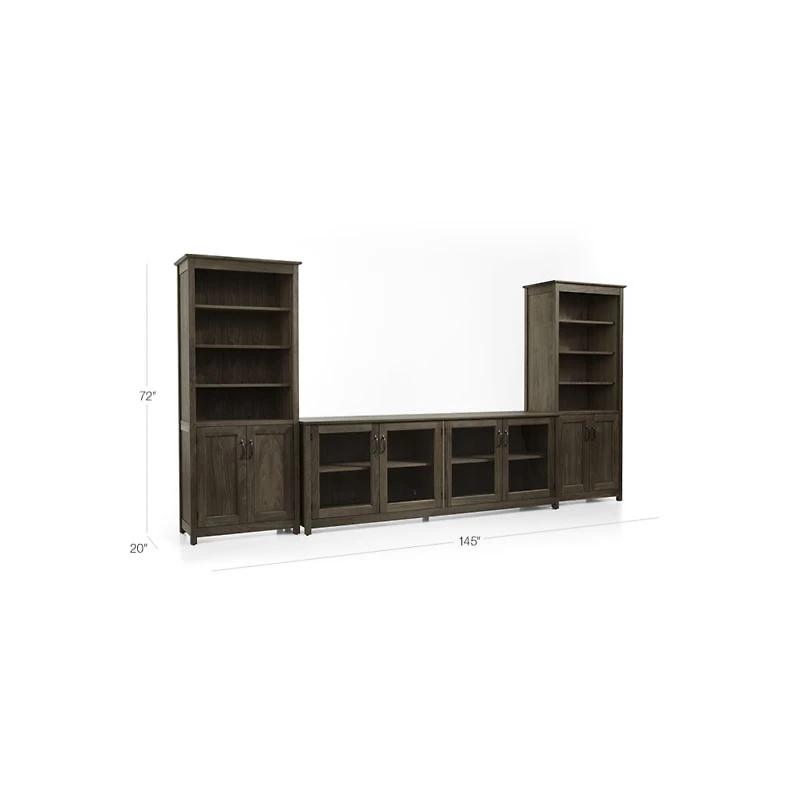 Ainsworth Walnut 85" Storage Media Console and Two 30" Towers with Glass/Wood Doors