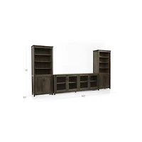 Ainsworth Walnut 85" Storage Media Console and Two 30" Towers with Glass/Wood Doors