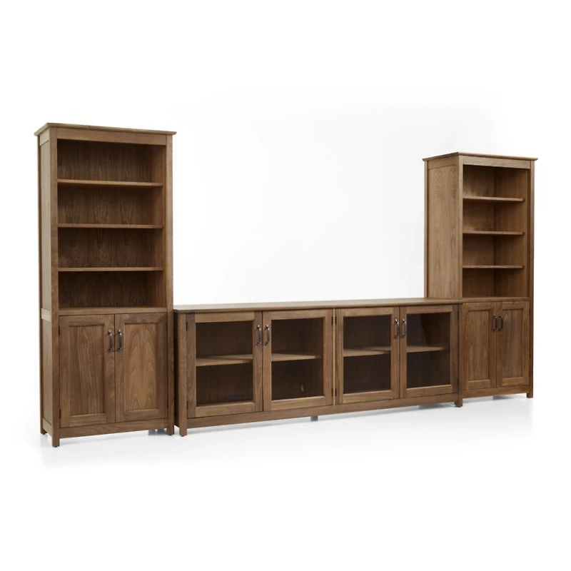 Ainsworth Walnut 85" Storage Media Console and Two 30" Towers with Glass/Wood Doors