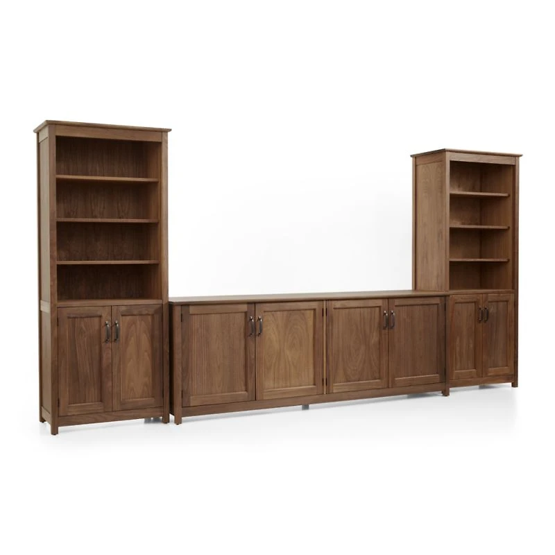 Ainsworth Walnut 85" Storage Media Console and Two 30" Towers with Glass/Wood Doors