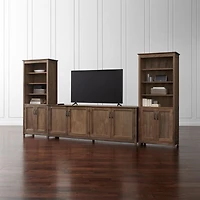 Ainsworth Walnut 85" Storage Media Console and Two 30" Towers with Glass/Wood Doors