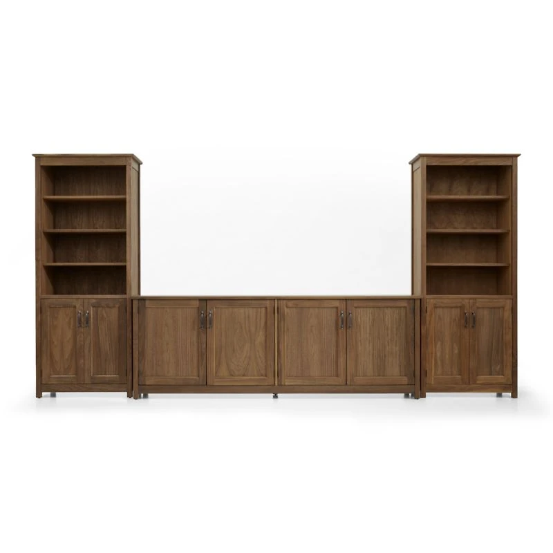 Ainsworth Walnut 85" Storage Media Console and Two 30" Towers with Glass/Wood Doors