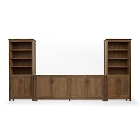 Ainsworth Walnut 85" Storage Media Console and Two 30" Towers with Glass/Wood Doors