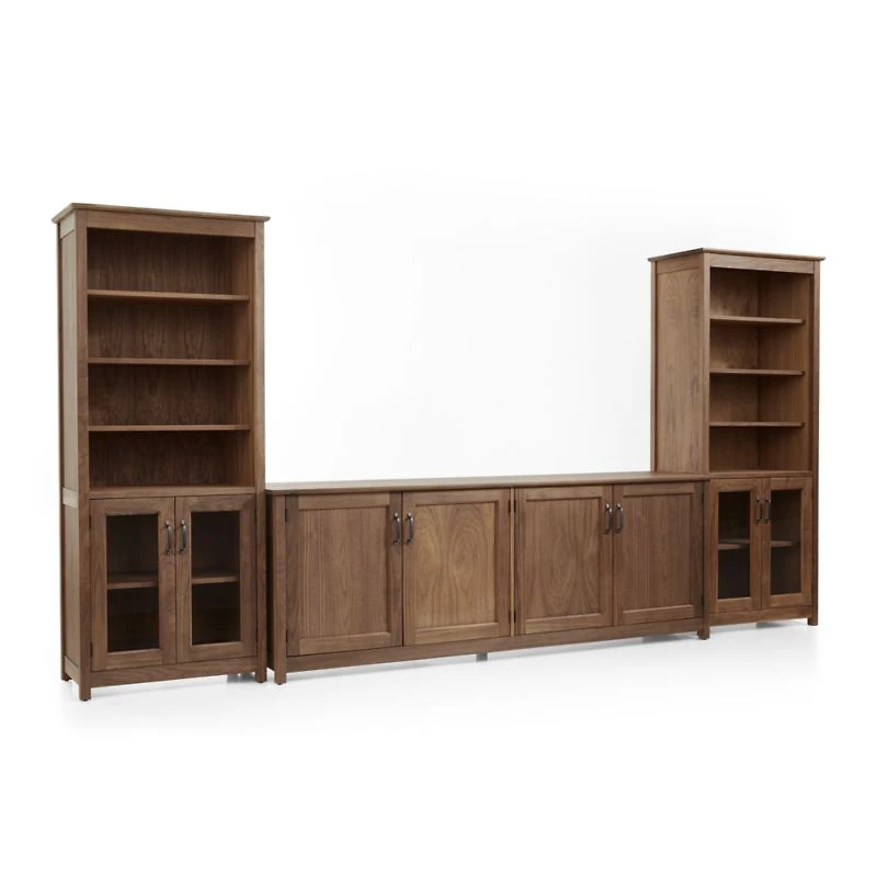 Ainsworth Walnut 85" Storage Media Console and Two 30" Towers with Glass/Wood Doors