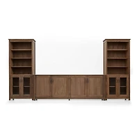 Ainsworth Walnut 85" Storage Media Console and Two 30" Towers with Glass/Wood Doors
