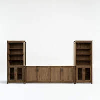 Ainsworth Walnut 85" Storage Media Console and Two 30" Towers with Glass/Wood Doors