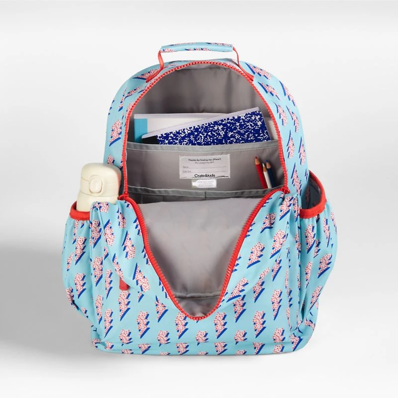 Lightning Bolts Aqua Large Kids Backpack with Side Pockets