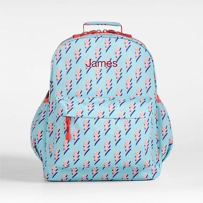 Lightning Bolts Aqua Large Kids Backpack with Side Pockets