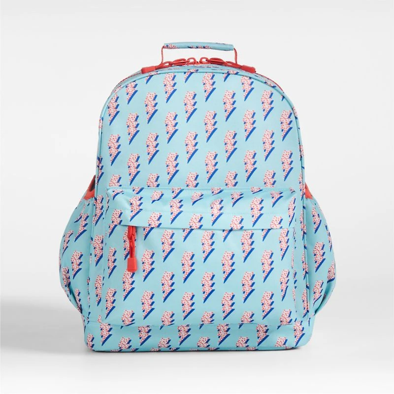 Lightning Bolts Aqua Large Kids Backpack with Side Pockets