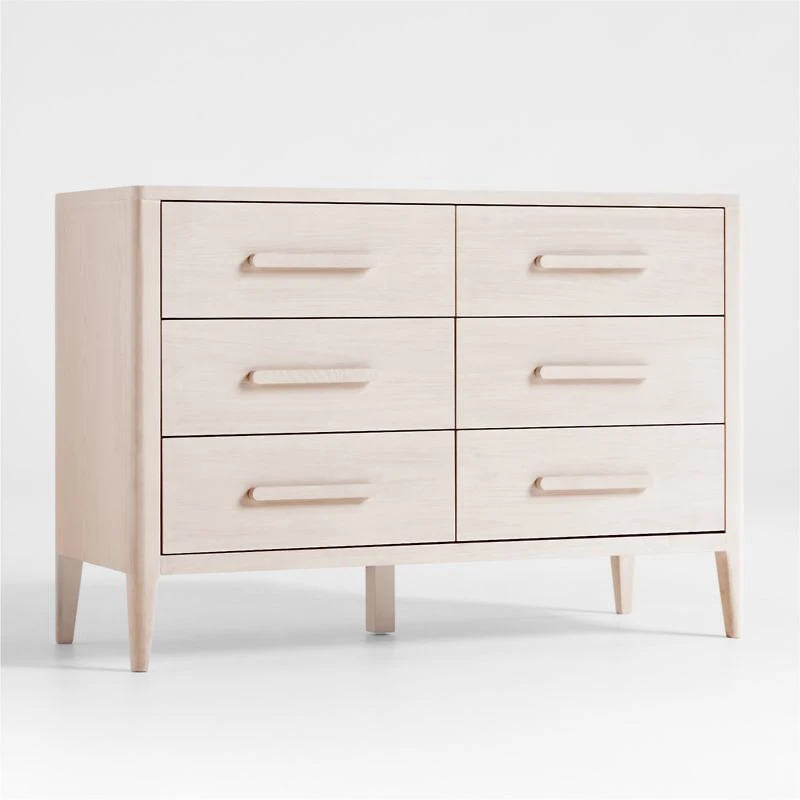 Archie 50" Whitewashed Ash Wood Wide 6-Drawer Kids Dresser