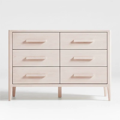 Archie 50" Whitewashed Ash Wood Wide 6-Drawer Kids Dresser