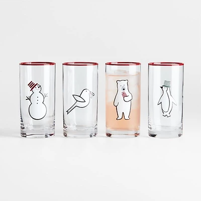 Arctic Friends 18-Oz. Highball Glasses, Set of 4 by Joan Anderson