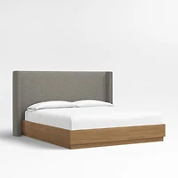Arden 52" Dark Grey Upholstered King Headboard with Batten Brown Oak Bed Base
