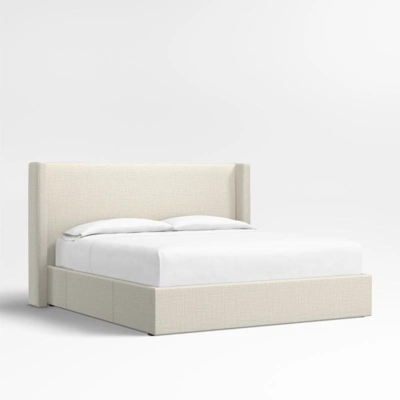 Arden 52" Natural Beige Upholstered Queen Headboard with Storage Bed Base