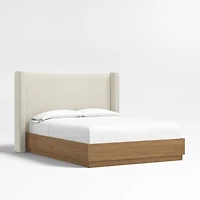 Arden 52" Beige Upholstered King Headboard with Batten Brown Oak Bed Base