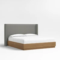 Arden 52" Graphite Grey Upholstered King Headboard with Batten Brown Oak Bed Base