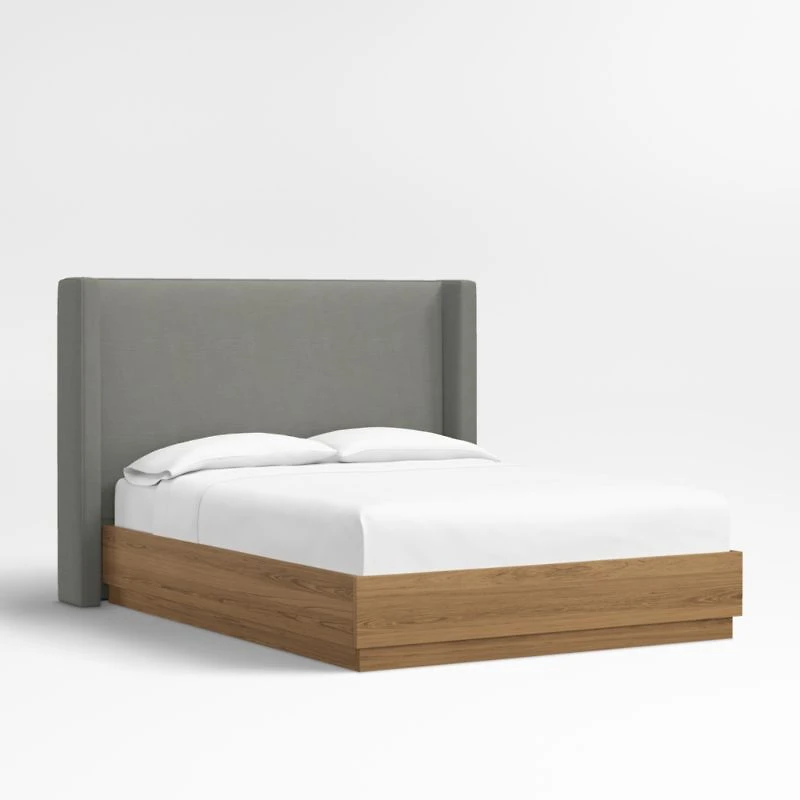 Arden 52" Graphite Grey Upholstered King Headboard with Batten Brown Oak Bed Base