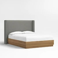 Arden 52" Graphite Grey Upholstered King Headboard with Batten Brown Oak Bed Base