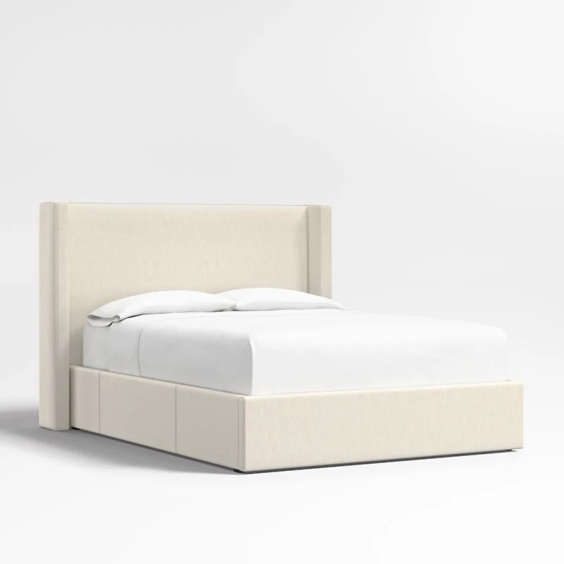 Arden 52" Ivory Upholstered Queen Headboard with Storage Bed Base