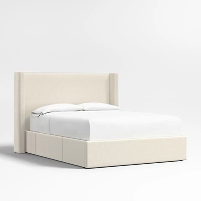 Arden 52" Ivory Upholstered Queen Headboard with Storage Bed Base