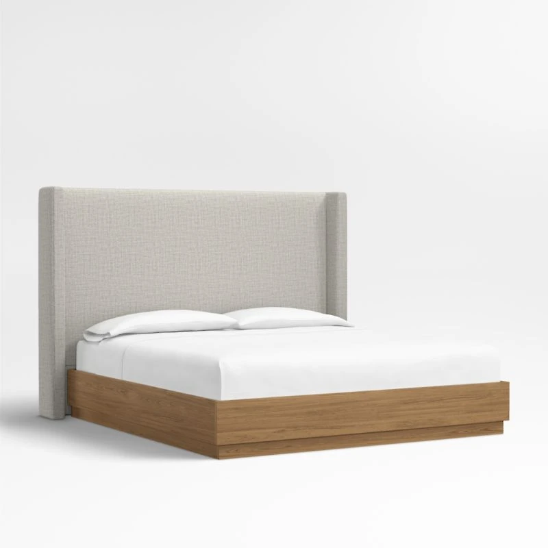 Arden 60" Mist Grey Upholstered King Headboard with Batten Brown Oak Bed Base