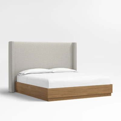 Arden 60" Mist Grey Upholstered King Headboard with Batten Brown Oak Bed Base