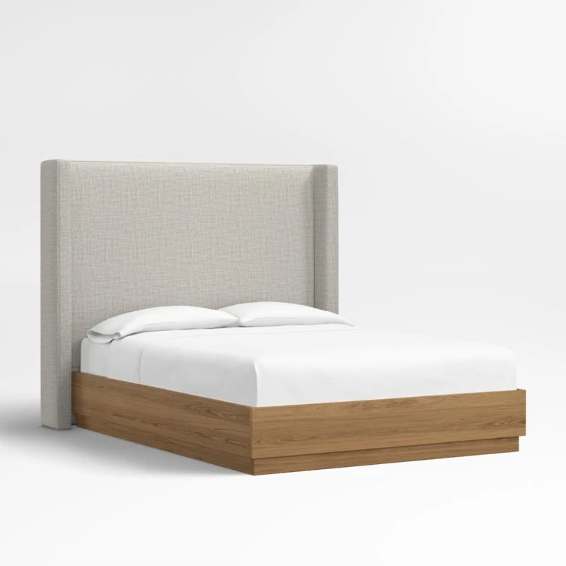 Arden 60" Mist Grey Upholstered King Headboard with Batten Brown Oak Bed Base