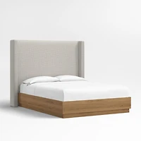 Arden 60" Mist Grey Upholstered King Headboard with Batten Brown Oak Bed Base
