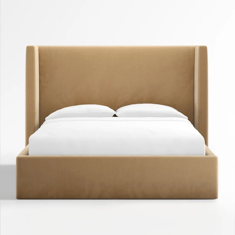 Arden Camel Brown Upholstered King Bed with 52" Headboard