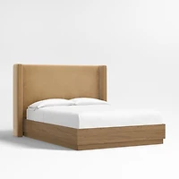 Arden 52" Brown Upholstered Queen Headboard with Batten Brown Oak Bed Base