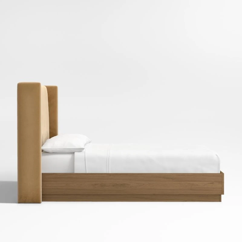 Arden 52" Brown Upholstered Queen Headboard with Batten Brown Oak Bed Base