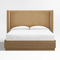 Arden 52" Brown Upholstered Queen Headboard with Batten Brown Oak Bed Base