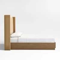 Arden 60" Camel Brown Upholstered King Headboard with Batten Brown Oak Bed Base