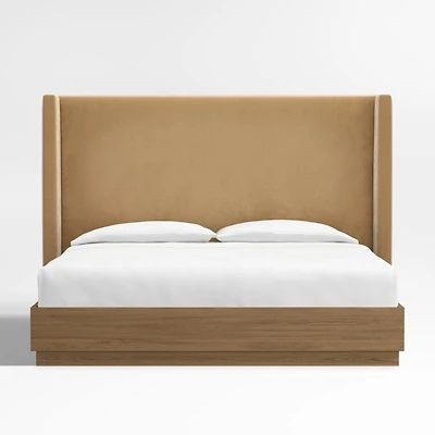 Arden 60" Camel Brown Upholstered King Headboard with Batten Brown Oak Bed Base