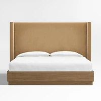 Arden 60" Camel Brown Upholstered King Headboard with Batten Brown Oak Bed Base
