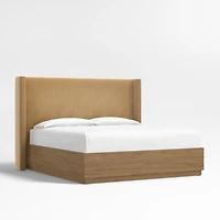 Arden 60" Camel Brown Upholstered King Headboard with Batten Brown Oak Storage Bed Base