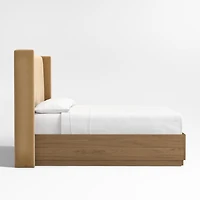 Arden 60" Camel Brown Upholstered King Headboard with Batten Brown Oak Storage Bed Base
