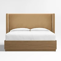 Arden 60" Camel Brown Upholstered King Headboard with Batten Brown Oak Storage Bed Base
