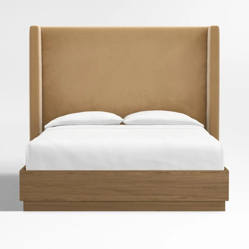 Arden 60" Brown Upholstered King Headboard with Batten Brown Oak Bed Base