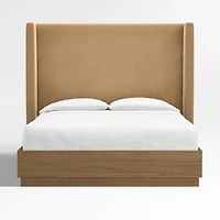 Arden 60" Brown Upholstered King Headboard with Batten Brown Oak Bed Base