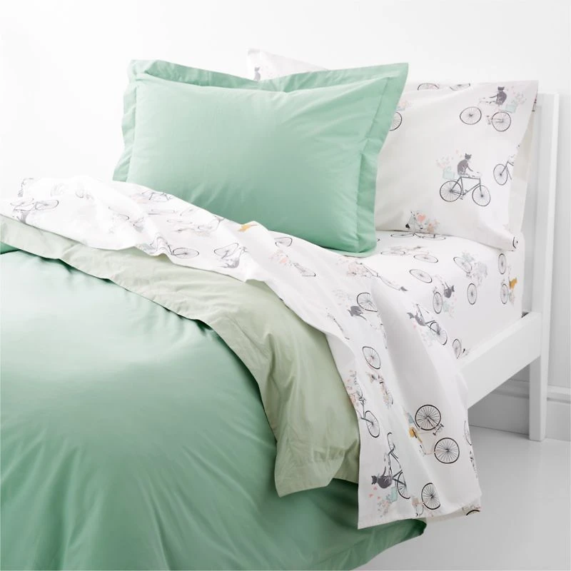 Ari Kids Organic Reversible Brushed Cotton Green Twin Duvet Cover