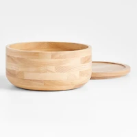 Arla Ash Wood Round Serving Bowl with Portable Lid