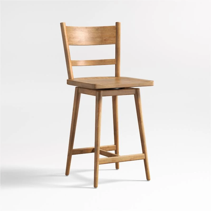 Arno Light Brown Wood Swivel Counter Stool
